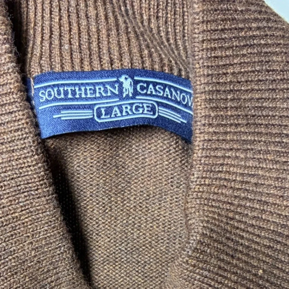Southern Casanova Quarter Zip Sweater Brown Italian Cotton Knit Mens Large